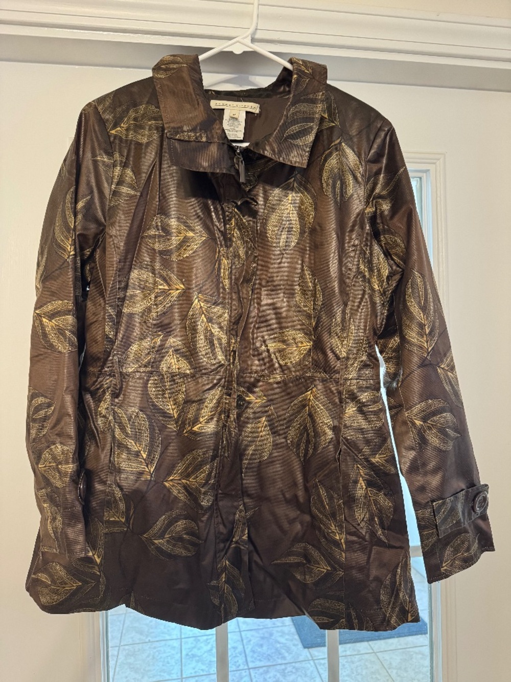 Robert Kitchen Jacket - Brown & Gold Leaf Print - Size Medium